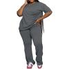 imagePINSV Womens Plus Size Sets 2 Piece Outfits Casual Short Sleeve Top and Flare Pants TracksuitGrey