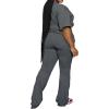 imagePINSV Womens Plus Size Sets 2 Piece Outfits Casual Short Sleeve Top and Flare Pants TracksuitGrey