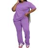 imagePINSV Womens Plus Size Sets 2 Piece Outfits Casual Short Sleeve Top and Flare Pants TracksuitPurple