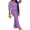 imagePINSV Womens Plus Size Sets 2 Piece Outfits Casual Short Sleeve Top and Flare Pants TracksuitPurple