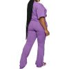 imagePINSV Womens Plus Size Sets 2 Piece Outfits Casual Short Sleeve Top and Flare Pants TracksuitPurple