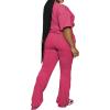 imagePINSV Womens Plus Size Sets 2 Piece Outfits Casual Short Sleeve Top and Flare Pants TracksuitRose Red