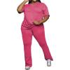 imagePINSV Womens Plus Size Sets 2 Piece Outfits Casual Short Sleeve Top and Flare Pants TracksuitRose Red