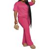 imagePINSV Womens Plus Size Sets 2 Piece Outfits Casual Short Sleeve Top and Flare Pants TracksuitRose Red