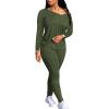 imagePINSV Womens Tracksuits 2 Piece Outfits Sweatsuits Long Sleeve Top Jogger Legging Pants SetsArmy Green