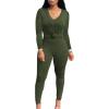 imagePINSV Womens Tracksuits 2 Piece Outfits Sweatsuits Long Sleeve Top Jogger Legging Pants SetsArmy Green