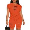 imagePINSV Women 2 Piece Outfits Summer Sweatsuits Biker Short Workout Jogger SetsDeep Orange
