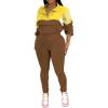 imagePINSV Womens 2 Piece Outfits Lapel Half Zip Long Sleeve Sweatshirts Sweatpants Tracksuit Casual SweatsuitsYellow Brown
