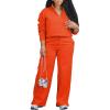 imagePINSV Womens 2 Piece Outfits Lapel Half Zip Sweatshirts Wide Leg Sweatpant Set Sweatsuit TracksuitOrange