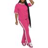 imagePINSV Womens 2 Piece Outfits Sets Casual Short Sleeve Top and Flare Pants Lounge Sets TracksuitRose Red