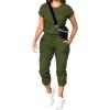 imagePINSV Womens 2 Piece Outfits Tracksuit Sets Short Sleeve Tops Jogger Pants with Pockets Green S