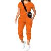 imagePINSV Womens 2 Piece Outfits Tracksuit Sets Short Sleeve Tops Jogger Pants with Pockets Orange 2XL