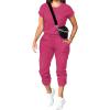 imagePINSV Womens 2 Piece Outfits Tracksuit Sets Short Sleeve Tops Jogger Pants with PocketsRose Red