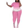imagePINSV Womens Plus Size 2 Piece Outfits Tracksuits Short Sleeve Top Pants Sets Sweatsuits Pink Gradient 3XL