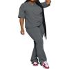 imagePINSV Womens Plus Size Sets 2 Piece Outfits Casual Short Sleeve Top and Flare Pants TracksuitGrey