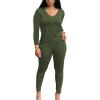 imagePINSV Womens Tracksuits 2 Piece Outfits Sweatsuits Long Sleeve Top Jogger Legging Pants SetsArmy Green