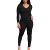 imagePINSV Womens Tracksuits 2 Piece Outfits Sweatsuits Long Sleeve Top Jogger Legging Pants SetsBlack