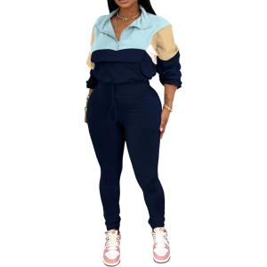 imagePINSV Womens 2 Piece Outfits Lapel Half Zip Long Sleeve Sweatshirts Sweatpants Tracksuit Casual SweatsuitsBlue Apricot