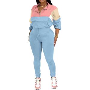 imagePINSV Womens 2 Piece Outfits Lapel Half Zip Long Sleeve Sweatshirts Sweatpants Tracksuit Casual SweatsuitsPink Blue