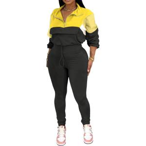 imagePINSV Womens 2 Piece Outfits Lapel Half Zip Long Sleeve Sweatshirts Sweatpants Tracksuit Casual SweatsuitsYellow Gray