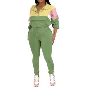 imagePINSV Womens 2 Piece Outfits Lapel Half Zip Long Sleeve Sweatshirts Sweatpants Tracksuit Casual SweatsuitsYellow Green
