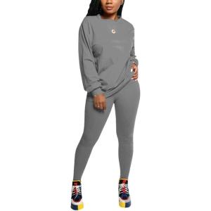 imagePINSV Womens 2 Piece Outfits Long Sleeve Sweatsuits Outfits Jogging Suits Sweat Loungewear SetsSolid Grey
