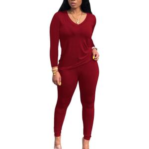 imagePINSV Womens Tracksuits 2 Piece Outfits Sweatsuits Long Sleeve Top Jogger Legging Pants SetsBurgundy