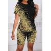 imagePINSV Womens 2 Piece Outfits Summer Printing Bodycon Short Pants Workout Sets27black Leopard Print