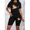 imagePINSV Womens 2 Piece Outfits Summer Printing Bodycon Short Pants Workout Sets31zipper Cute Teddy Print