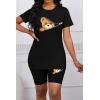 imagePINSV Womens 2 Piece Outfits Summer Printing Bodycon Short Pants Workout Sets31zipper Cute Teddy Print