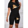 imagePINSV Womens 2 Piece Outfits Summer Printing Bodycon Short Pants Workout Sets31zipper Cute Teddy Print