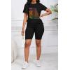 imagePINSV Womens 2 Piece Outfits Summer Printing Bodycon Short Pants Workout Sets32black Letter Print