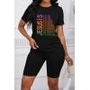 imagePINSV Womens 2 Piece Outfits Summer Printing Bodycon Short Pants Workout Sets32black Letter Print