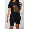 imagePINSV Womens 2 Piece Outfits Summer Printing Bodycon Short Pants Workout Sets32black Letter Print