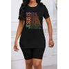 imagePINSV Womens 2 Piece Outfits Summer Printing Bodycon Short Pants Workout Sets32black Letter Print