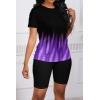 imagePINSV Womens 2 Piece Outfits Summer Printing Bodycon Short Pants Workout Sets5purple Line Gradient