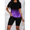 imagePINSV Womens 2 Piece Outfits Summer Printing Bodycon Short Pants Workout Sets5purple Line Gradient