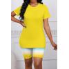imagePINSV Womens 2 Piece Outfits Summer Printing Bodycon Short Pants Workout Sets5yellow Green Gradient