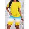 imagePINSV Womens 2 Piece Outfits Summer Printing Bodycon Short Pants Workout Sets5yellow Green Gradient