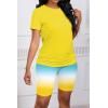 imagePINSV Womens 2 Piece Outfits Summer Printing Bodycon Short Pants Workout Sets5yellow Green Gradient