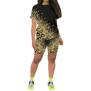 imagePINSV Womens 2 Piece Outfits Summer Printing Bodycon Short Pants Workout Sets27black Leopard Print