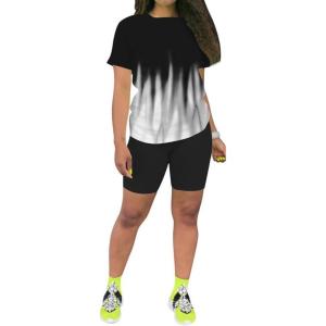 imagePINSV Womens 2 Piece Outfits Summer Printing Bodycon Short Pants Workout Sets5black Line Gradient