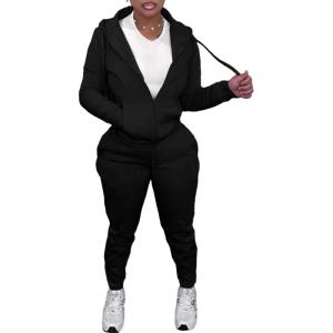imagePINSV Womens Two Piece Outfits Sweatsuits Sets Long Sleeve Zip Up Hoodie Sweatpants Jogging Suits Casual TracksuitsBlack