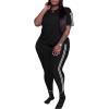 imagePINSV Womens Plus Size 2 Piece Outfits Tracksuits Short Sleeve Top Pants Sets SweatsuitsBlack Stripe