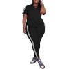 imagePINSV Womens Plus Size 2 Piece Outfits Tracksuits Short Sleeve Top Pants Sets SweatsuitsBlack Stripe