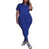 imagePINSV Womens Plus Size 2 Piece Outfits Tracksuits Short Sleeve Top Pants Sets SweatsuitsBlue