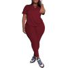 imagePINSV Womens Plus Size 2 Piece Outfits Tracksuits Short Sleeve Top Pants Sets SweatsuitsBurgundy