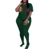 imagePINSV Womens Plus Size 2 Piece Outfits Tracksuits Short Sleeve Top Pants Sets SweatsuitsGreen Leopard Alphabet