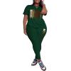 imagePINSV Womens Plus Size 2 Piece Outfits Tracksuits Short Sleeve Top Pants Sets SweatsuitsGreen Leopard Alphabet