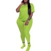 imagePINSV Womens Plus Size 2 Piece Outfits Tracksuits Short Sleeve Top Pants Sets SweatsuitsNeon Green